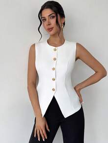 SHEIN PariChic Elegant Sexy Solid Color Backless Sleeveless Blouse For Summer Golf White - White - View 6