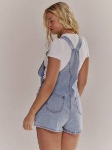 MUSERA 水洗牛仔背带裤 春夏可爱少女风 度假海滩日常休闲风 冰沙 - 藍色 - 查看 2