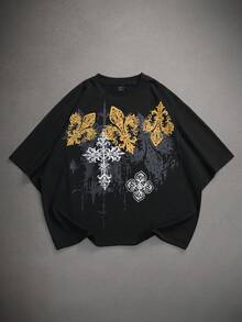 STYNVO Men's Casual Cross & Iris Graphic Loose Fit T-Shirt, Fashionable Street Style For Summer - Black - View 1