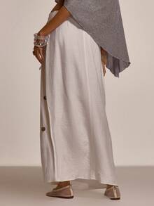 MUSERA 亮片装饰宽松及地长裙，可爱春夏性感外出海滩度假蜜月装 - 白色 - 查看 4