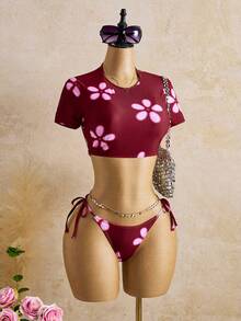 Bellisia 3pcs Women's Casual Floral Print Sexy Camisole, Spaghetti Strap & Bikini Set, Summer - Multicolor - View 4