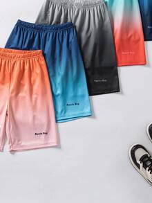 SHEIN Fantacosmos 5件套男童休闲运动风渐变网眼面料及膝短裤，适合日常穿着和户外活动，夏季 - 彩色 - 查看 8