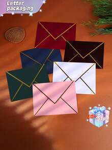 10/20pcs Colorful Invitation Envelopes(Large Size), Self-Adhesive Envelopes, Perfect For Graduation, Party Invitations, Showers, Wedding Season Invitation Envelopes, Greeting Card Envelopes With Gold Border With V-Shaped Flap, Membership Card Envelopes,Suitable For Halloween, Thanksgiving, Christmas - Multicolor - View 4