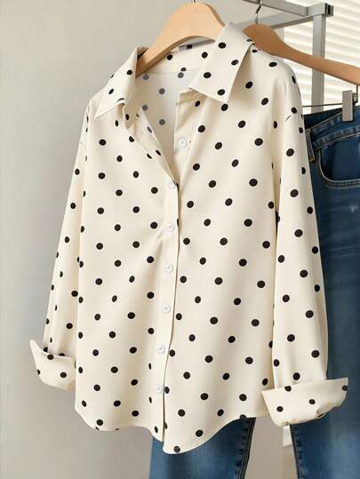 Franclia Camisa casual de mujer con estampado de lunares