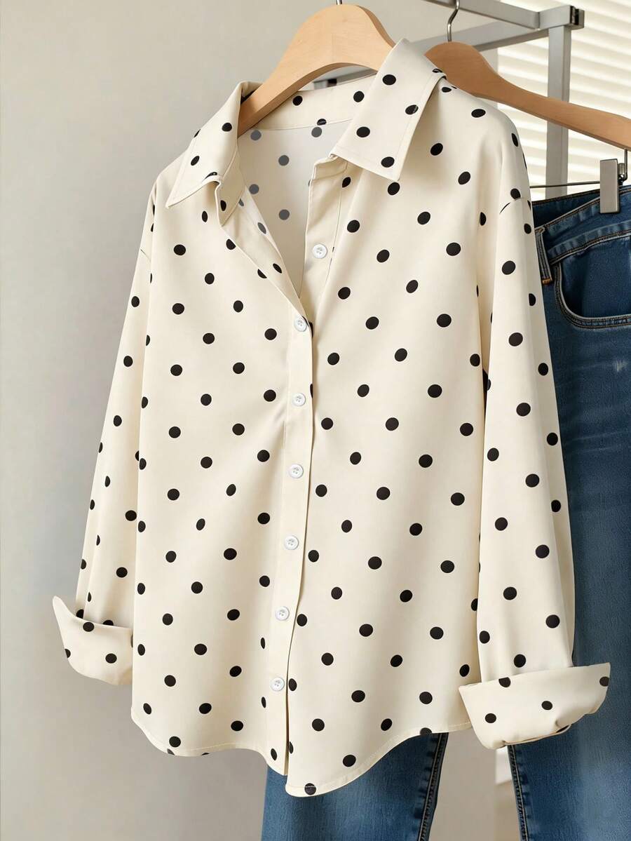 Airaco Women's Casual Commuter Polka Dot Print Shirt - Multicolor - View 1