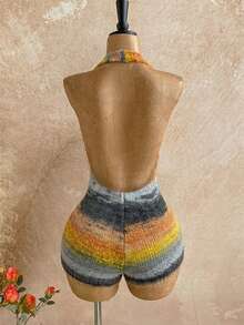 Soleia Bộ áo liền quần nữ kiểu dáng thoải mái, cổ yếm, hở lưng, phối ombre, thích hợp cho kỳ nghỉ. - Màu vàng - Xem 2