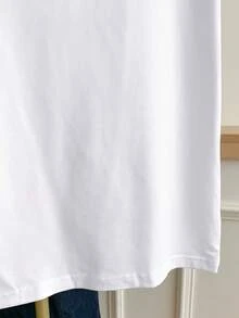 Resyla Camiseta de manga corta de cuello redondo con estampado de caballero y ribete de contraste, informal, para verano - Blanco - Ver 5