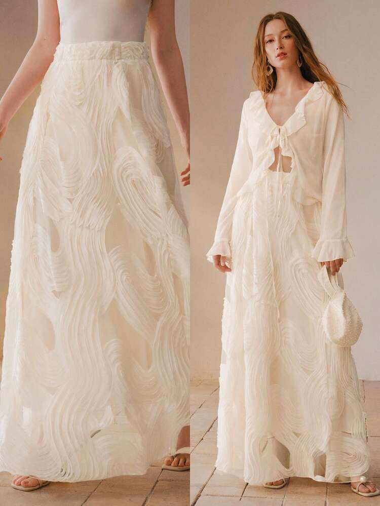 WOMEN'S ROMANTIC TEXTURED MESH JACQUARD SKIRT