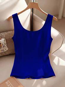 Franclia Áo tank top không tay thắt nơ mới dành cho nữ, áo vest mùa hè ôm dáng. - Xanh đậm - Xem 2