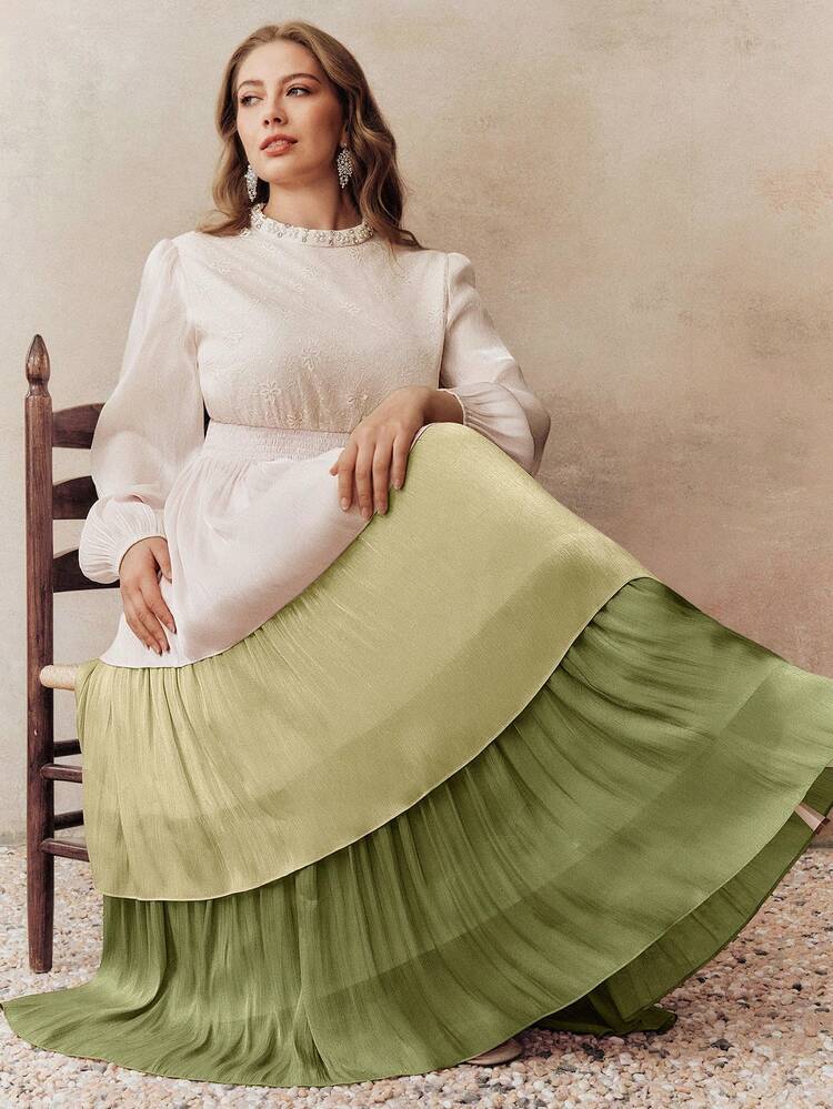 Plus Size Women's Elegant Gradient Color Patchwork Dress, Holiday Party Dress