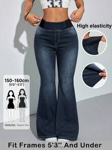 SHEIN PETITE Quần jeans ống loe ôm vừa vặn, giặt thường ngày dành cho nữ - Rửa tối - Xem 8