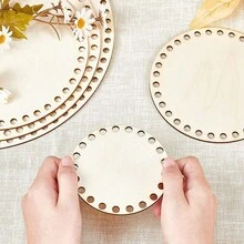 Tấm gỗ thô chưa hoàn thiện dùng làm đế giỏ đan móc - Tấm ván tròn trống dùng cho các dự án đan móc và thủ công tự làm. - Màu be - Xem 5