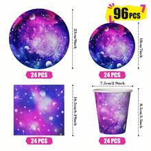 黑色星空一次性餐盘、餐巾纸和杯子，派对用品套装，可供 24 人使用，一次性纸质派对餐具，适合生日、婚礼、主题派对和家庭野餐。 - 查看 6