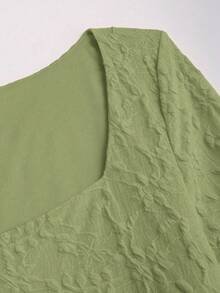 Sweetra Solid Color Square Neck Long Sleeve Dress, New Spring/Autumn Sexy Lace-Up Dress - Green - View 4