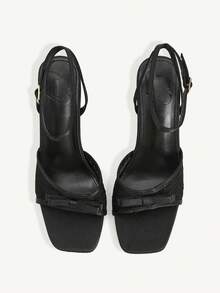 CUCCOO CHICEST 女士经典时尚高跟凉鞋，细跟方面网眼蝴蝶结设计，适合晚宴、职场通勤、约会等场合，性感百搭。 - 黑色 - 查看 3