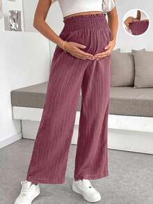 SHEIN Maternity Solid Color Loose Fit Wide Leg Pants - Red - View 1
