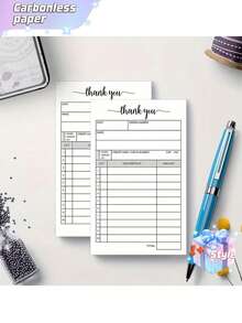 1pc Order Book & 2 Partial Carbonless Papers - Orders, Small Business Invoice Book - (50 Sheets Each, White/Yellow) - Multicolor - View 4