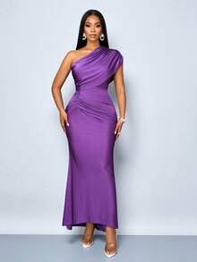 SOLERSUN 女士纯色时尚日常休闲优雅度假单肩无袖修身连衣裙，适合日常通勤、购物、派对、聚会等场合。 - 紫色 - 查看 4