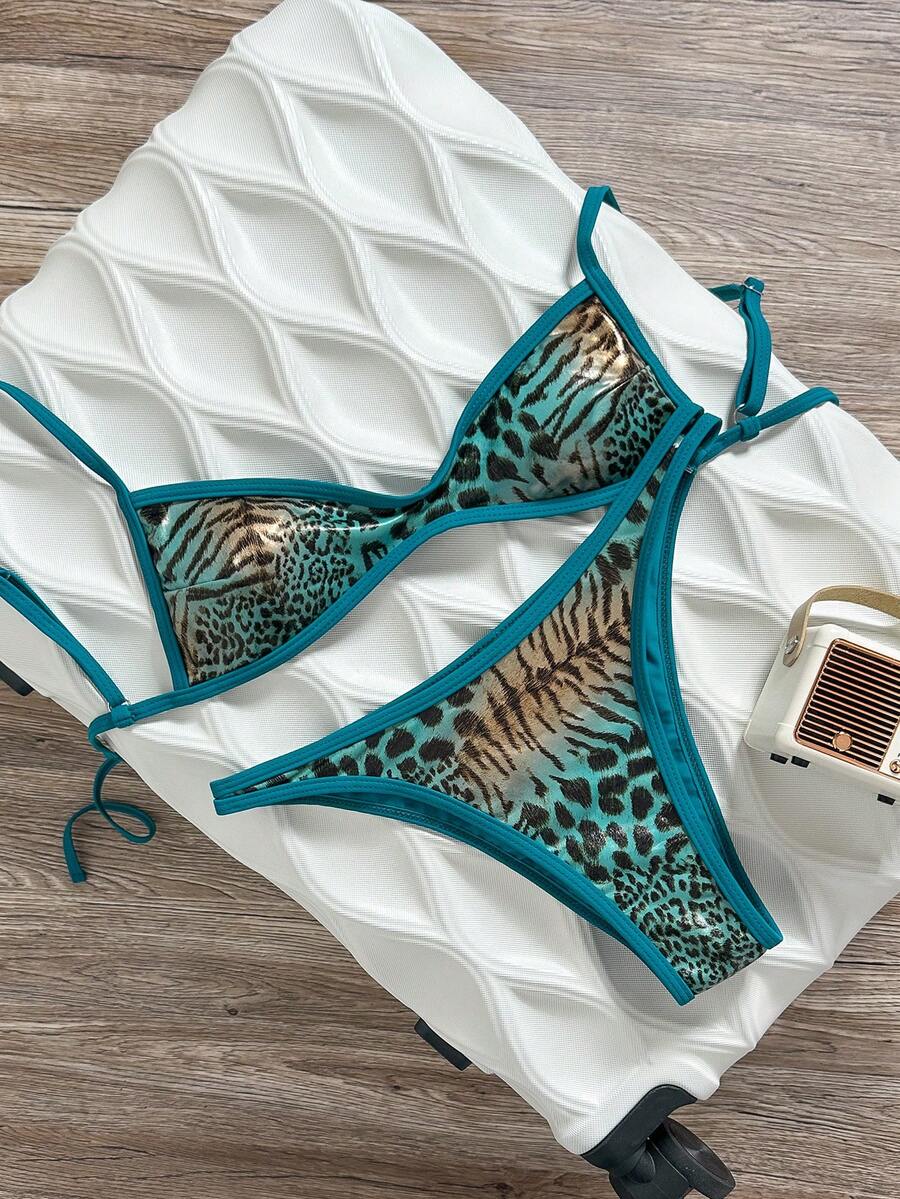 Swim Vcay Random Print Wireless Adjustable Strap Top And Swim Shorts Women Summer Beach Holiday Bikini Set - Multicolor - View 1