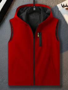 Manfinity Homme Men's Casual Hooded Pocket Vest - Red - View 3