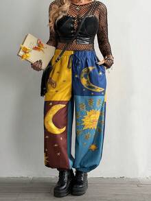 SHEIN Whyspr Plus Size Dark Style Patchwork Print Loose Pants Fall - Multicolor - View 5