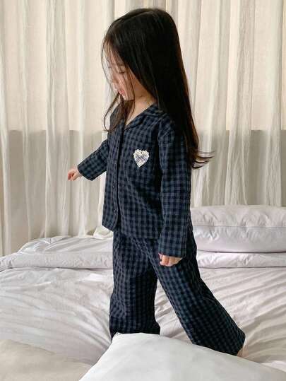 Dazy Kids Girls' Plaid Embroidered Long Sleeve Top And Pants Homewear Set, Young Girl Fall Clothes