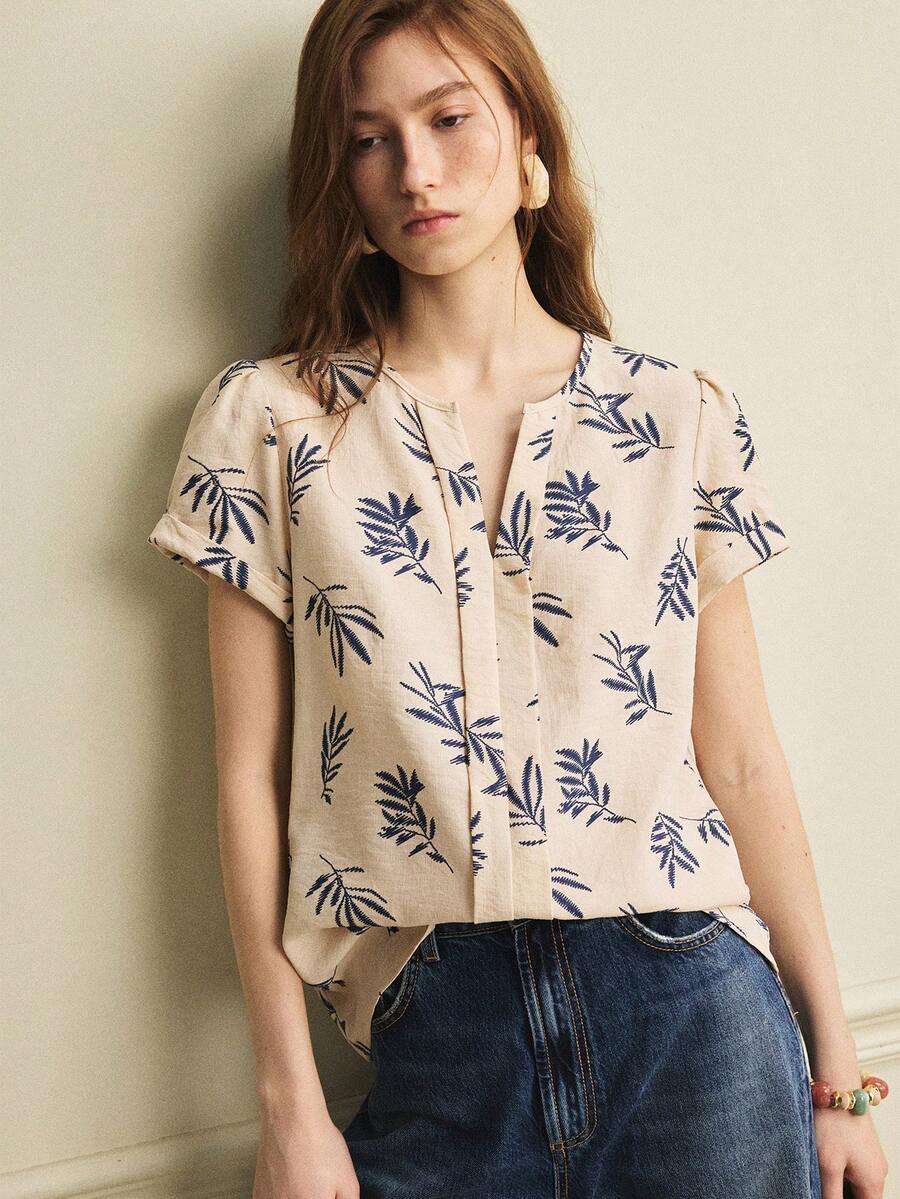 Écloséra 休闲宽松V领无袖印花面料背心，女士夏季度假背心 - 彩色 - 查看 1