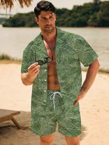 CoralVoy Bộ đồ đi biển dành cho nam: áo sơ mi và quần short in họa tiết thực vật. - Nhiều màu - Xem 4