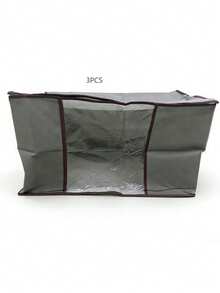 Large Foldable Clothes Storage Bags With Window And Handles, Bags For Clothes, Blankets, Carpets, Gifts, Toys, Space-Saving Movable Storage Bags For Bedroom, Home, Closet, Wardrobe - Grey - View 12