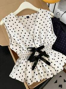 GlowEve Blusa de verano elegante y de moda con estampado de lunares tejido para mujer - Albaricoque - Ver 1