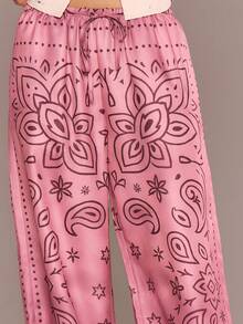 MUSERA 佩斯利印花雪纺抽绳宽松长裤，夏季度假海滩伊比沙岛可爱节日优雅樱桃月 - 彩色 - 查看 5