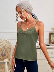 SHEIN Frenchy 纯色蕾丝拼接休闲日常吊带衫 - 薄荷綠 - 查看 4