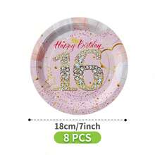 Pink Background Crown & Diamond 16th Birthday Disposable Plates, Napkins And Cups Set, Serves 8 Guests. This Disposable Party Supplies Set (Including Plates, Napkins And Cups) Is Perfect For Birthday Parties, Weddings And Family Picnics. - View 6