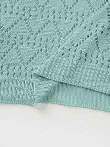 Franclia Conjunto de 2 piezas de suéter para mujer con diseño hueco, estilo coreano sexy, pantalones cortos huecos y chaleco de punto suelto de estilo europeo y americano para vacaciones en la playa, de primavera/verano 2026 - Azul menta - Ver 5