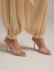 Hauture Sepatu Wanita Modis Warna Nude Transparan Ujung Lancip Hak Tinggi Stiletto untuk Musim Panas dan Musim Semi, Cocok untuk Pesta, Dansa, dan Liburan, serta Hadiah Natal. - Krem - View 2