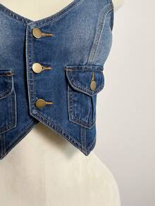 Elamini Women's Single-Breasted Casual Versatile Daily Wear Denim Jacket - Blue - View 5