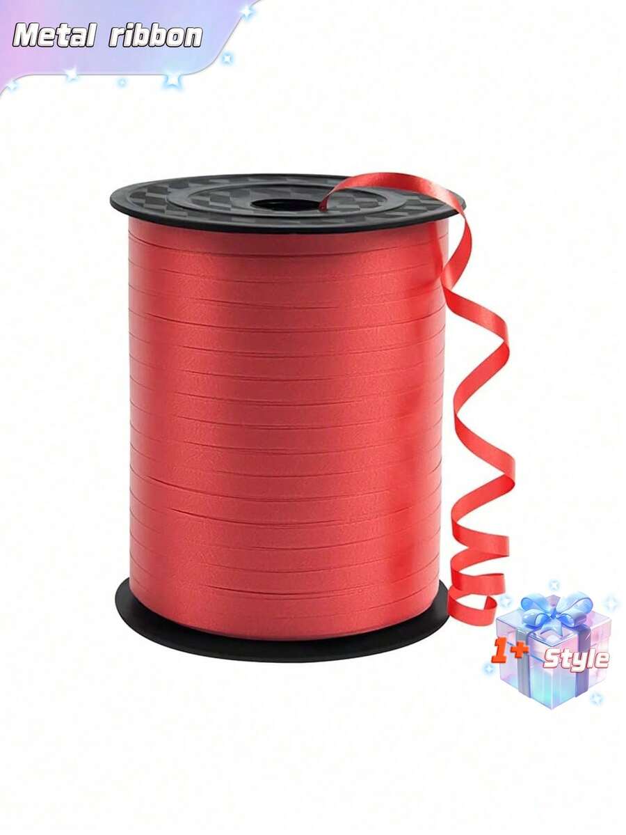 SHEIN 1 Roll, 250 Yard Red Curling Ribbon For Gift Wrapping, Balloon String, Wedding, Birthday, - Metallic Shiny " Ribbon For Bouquets And Flower Wrapping Paper Valentine DAY, Valentines Wedding, Birthday - Red - View 1