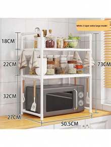 1 PC Microwave Shelf: Kitchen Oven Storage Rack, Reinforced Microwave Spice Rack, Multi-Tiered Household Kitchen Storage Cabinet & Kitchen Shelving Unit - Multicolor - View 13