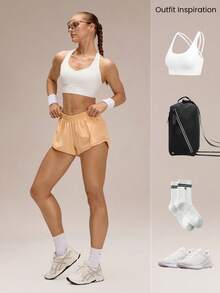 GLOWMODE Quần short thể thao cạp thấp 2,5 inch thoáng mát, nhanh khô, nhẹ, có túi khóa kéo, dải phản quang, tích hợp lớp khử mùi, thích hợp cho chạy bộ, tập luyện, tập gym, tập thể dục, ngày Valentine. - trái cam - Xem 8