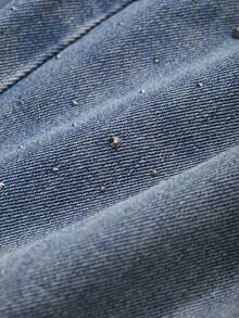 Dazy Petite Plus Quần jean dài dáng suông rộng đính sequin, phù hợp cho mọi mùa - Rửa trung bình - Xem 6