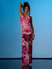 MUSERA Robe longue en mousseline de soie à dos ouvert, col halter, imprimé fleurs tropicales, bretelles, sexy, pour sortie, plage, vacances, Ibiza, club, fièvre tropicale - Multicolore - Voir 1