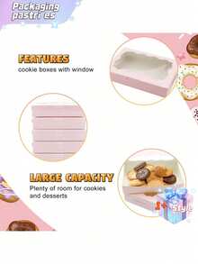 10 Pack Cookie Box Pastry Box With Clear Window 7 X 4.3 X 1.5 Inch Kraft Bakery Premium Gift Box Container For Dessert, Wedding, Party, Birthday (Pink) Valentine's Day, Valentine's Day Wedding, Birthday, Storage Container - Pink - View 7