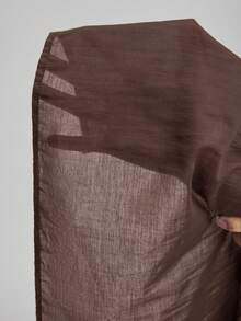 Ontre Áo kiểu nữ cổ tròn không tay, chất liệu hơi xuyên thấu, cài cúc bên hông, kiểu dáng dài, thoải mái, phù hợp cho công sở, đi làm, đi nghỉ mát, dự đám cưới hoặc tiệc tùng, mã sản phẩm 2026SS. - màu nâu - Xem 9