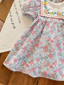 女宝宝可爱甜美花卉刺绣度假连衣裙 - 彩色 - 查看 3