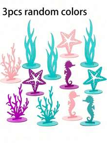 12 件 - 毛毡桌面装饰海底世界，以美人鱼为特色创意美人鱼公主主题生日派对桌面装饰，DIY 桌面家具非常适合生日派对、家居装饰（4 种款式，随机颜色）、情人节、情人节婚礼， - 彩色 - 查看 11