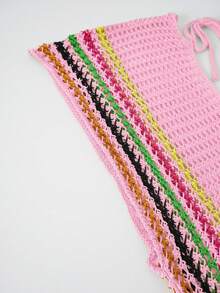 BamGleam Halter Neck Knit See-Through Dress Maxi Women Outfit - Baby Pink - View 5