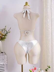 Swim Chiccia 女士两件套复古性感优雅浪漫荷叶边吊带比基尼套装，咖啡棕色，适合海滩、约会穿着。女士泳装两件套泳衣套装，女士泳装套装，女士度假套装，沙滩装，女士泳衣套装，女士两件套泳衣，波斯尼亚和黑塞哥维那 - 白色 - 查看 5