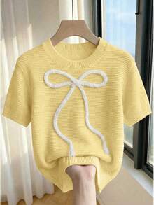 Franclia New Arrival Spring/Summer Sweet Cute Pink Bowknot Pullover Sweater For Women - Light Yellow - View 1