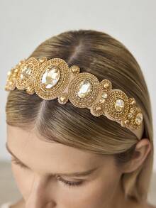MOTF PREMIUM NEW PERSONALIZED FASHION BAROQUE RETRO RHINESTONE HIGH-END HEADBAND - Khaki - View 1