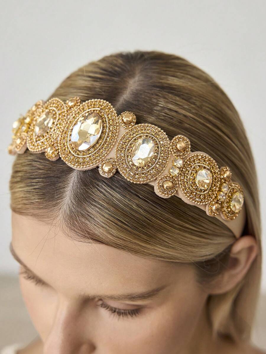MOTF PREMIUM NEW PERSONALIZED FASHION BAROQUE RETRO RHINESTONE HIGH-END HEADBAND - Khaki - View 1